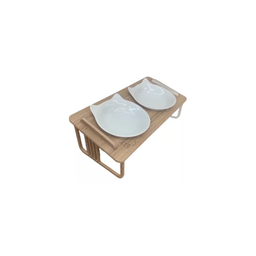 Comedouro Duplo Inclinado Elevado para Gatos em Mdf e Porcelana - Madeirada - 1