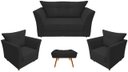 Ver imagem 1 de Kit Namoradeira + 2 Poltronas Decorativa Isis + 1 Puff Retangular Couro Preto Pés Madeira Mz Decor