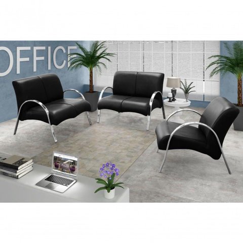 Conjunto Poltrona Polly com 5 Lugares - Preto Corino