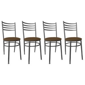 Kit Conjunto 4 Cadeiras para Cozinha Mesa Jantar Bar Lanchonete Restaurante Preta Estofado Marrom
