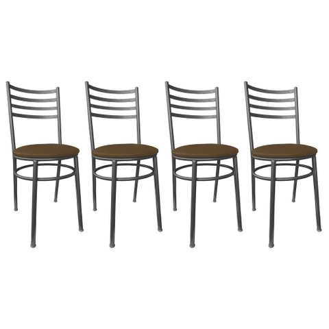 Conjunto 4 Cadeiras Jantar de Metal Preto e Assento Estofado Marrom