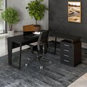 Ver imagem 1 de Mesa L 150cm Pé Metal Gaveteiro 4 Gavetas e Chave F5 Office Cor:preto