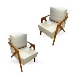 Kit 2 Poltronas Decorativa Mona Braço de Madeira: Linho Bege - 1