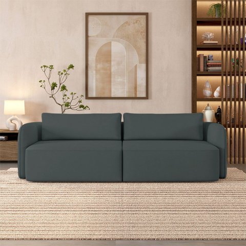 Sofá Living Sala de Estar Abel 220cm Bipartido Pés de Madeira Veludo Grafite G33 - Gran Belo