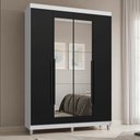 Ver imagem 1 de Guarda-Roupa Solteiro com Pés 4 Portas Batentes com Espelho Branco/Preto/Preto Saturno Madesa