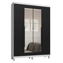 Ver imagem 2 de Guarda-Roupa Solteiro com Pés 4 Portas Batentes com Espelho Branco/Preto/Preto Saturno Madesa
