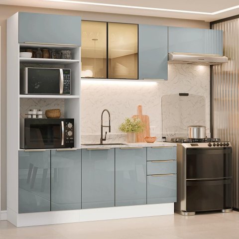 Armário de Cozinha Completa 270 cm Branco/Cinza Lux Madesa 10