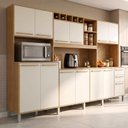 Ver imagem 1 de Armário de Cozinha Compacta 13 Portas 2 Gavetas com Bancada e Nichos Cinamomo/Off White Ágata