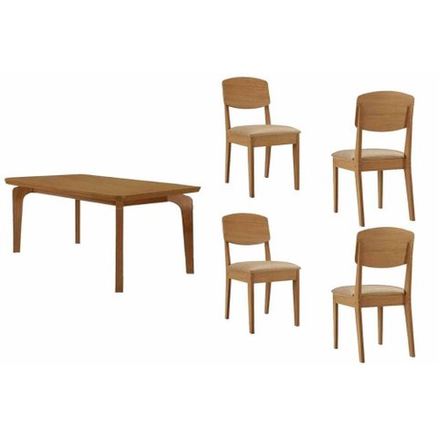 Conjunto: Mesa Sala Jantar Londrina Curvo 120cm + 4 Cadeiras Havana Naturale - Linho Bege Rufato