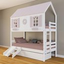 Ver imagem 1 de Beliche Casinha Bela 2 Gavetas Kit Escada Branco-rosa Housin