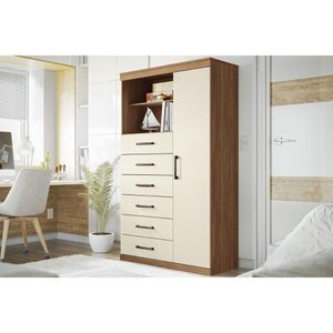 Cômoda Juvenil Marabá 1.6 C/ 1 Porta 2 Nichos e 6 Gavetas Jatoba/areia - Santos Andirá