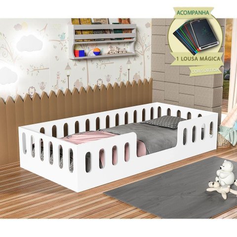 Cama De Criança Helo Solteiro Com Nicho, Led E Lousa Mágica - Branca - Cor: Branco