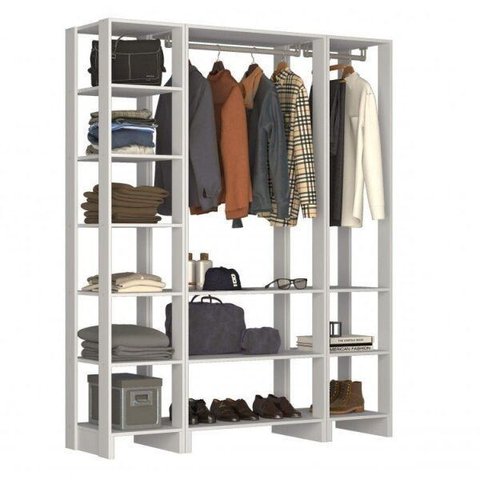 Closet Modulado 3 Peças 2 Cabideiros e 12 Nichos Yes Branco/Marrom