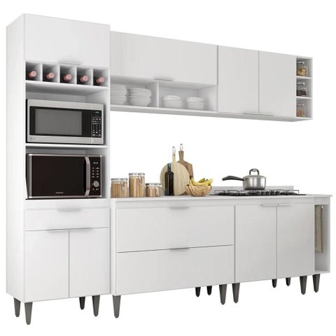 Armário de Cozinha com Tampo CP07 260cm Pérola Branco Z34 - Mpozenato