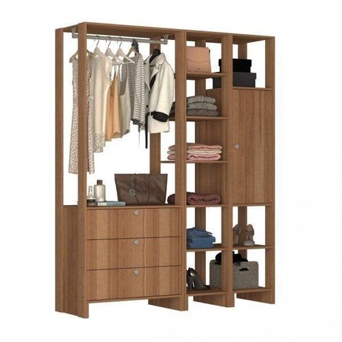 Guarda-Roupa Modulado Closet com 1 Cabideiro 3 Gavetas 1 Porta com 2 Prateleiras e 10 Nichos Yes Mar