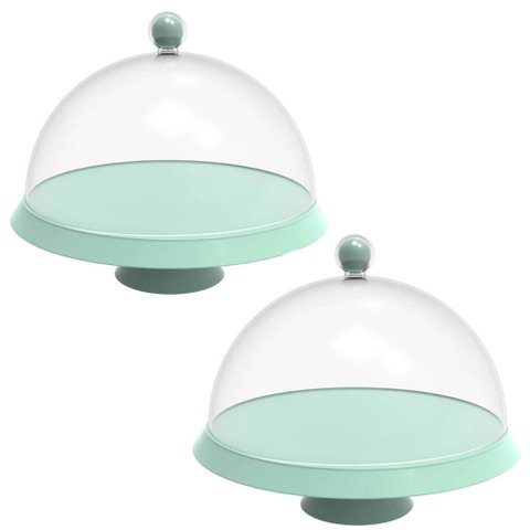 Kit 2 Porta Bolo com Cúpula e Pé 30cm Verde Menta Bubble Crippa Boleira Tortas Doces