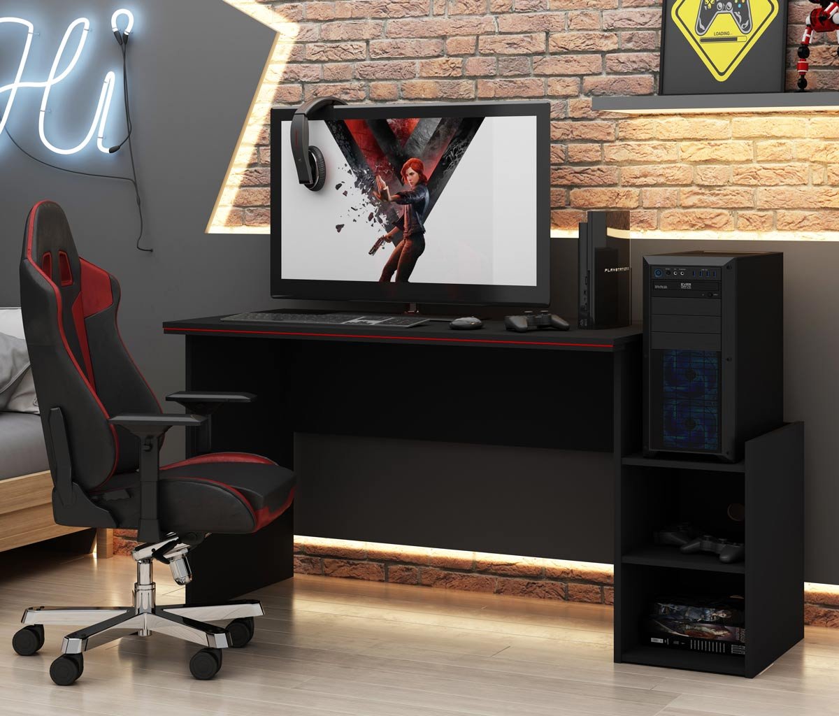 Mesa para Computador Gamer Preto com Vermelho - Gelius Móveis - 2