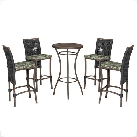 Mesa Bistrô e 4 Banquetas Roma Marrom Corda Náutica Estofado 5 Trama Original