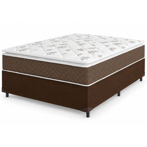 Cama Box Casal Colchão Molas Ensacadas Pillow Top Martino 138x188x63cm Marrom/Branco Umaflex
