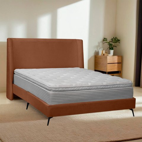 Kit Cabeceira e Base Cama Box Orgânica Montreal 144x205cm Casal Bouclê - Sofa Store:bouclê Terracota