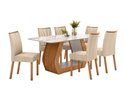 Ver imagem 1 de Conjunto Sala de Jantar Mesa Laini 160 Tampo Vidro Off White com 6 Cadeiras Téssera - Lopas Amendoa 