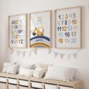 Ver imagem 3 de Kit 3 Quadros Alfabeto Número Letras Retroescavadeira Quarto Menino Infantil