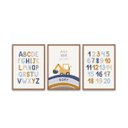 Ver imagem 2 de Kit 3 Quadros Alfabeto Número Letras Retroescavadeira Quarto Menino Infantil