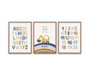 Ver imagem 2 de Kit 3 Quadros Alfabeto Número Letras Retroescavadeira Quarto Menino Infantil