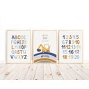 Ver imagem 1 de Kit 3 Quadros Alfabeto Número Letras Retroescavadeira Quarto Menino Infantil