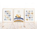 Ver imagem 1 de Kit 3 Quadros Alfabeto Número Letras Retroescavadeira Quarto Menino Infantil