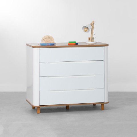 Cômoda Curva Nina 4 Gavetas com Tampo em Cinamomo - Branco Abra Cadabra