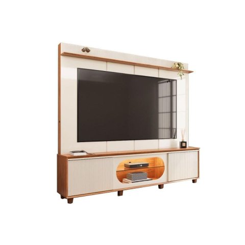 Rack c/Painel p/ TV 75 pol Maia 208cm White/Freijó DJ Móveis