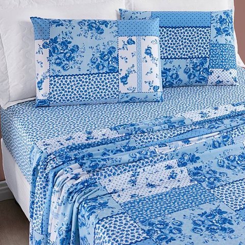 Jogo de Lençol Queen Bouti Estampado 4 Peças - Azul Sereno