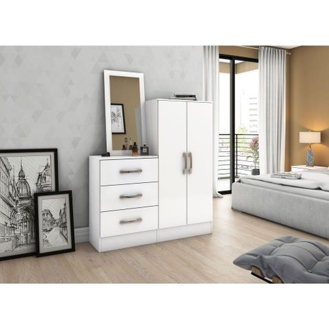Cômoda Briz Multiuso 2pts 3 Gvt C/ Espelho B700-10 Branco