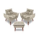 Ver imagem 1 de Kit C-2 Poltronas Opala + 01 Puff Opala Elegante Suede Bege
