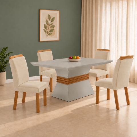 Conjunto Sala de Jantar Mesa e 4 Cadeiras Santorini Yescasa