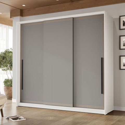 Guarda-roupa Casal Valência 3 Portas 4 Gavetas Branco/cinza - Politorno