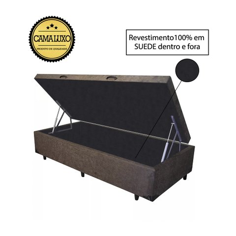 Base Box Baú Solteirão Luxo Blindado NK Camas Suede Marrom 49x96x203