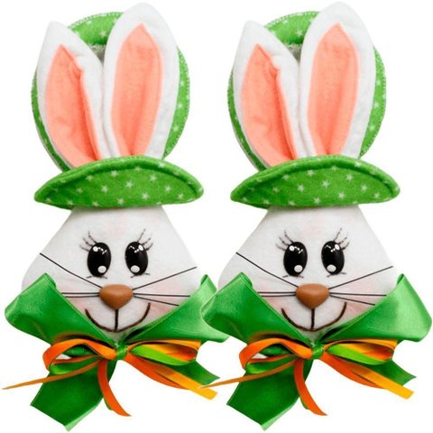 Kit 2 Pendente Páscoa Coelho Verde para Porta Enfeite 23cm