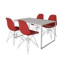 Ver imagem 2 de Mesa Industrial Base Ferro Branco 137x90 Tampo Branco 4 Cadeiras Eiffel Ferro Branco Assento Vermelh