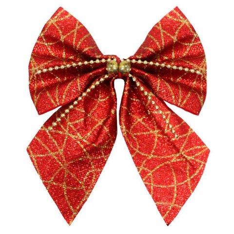 Enfeite para Árvore de Natal Kit 26 Peças Laço Lacinho Vermelho Brilhante Dourado Tecido