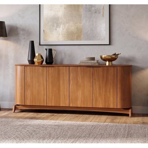Buffet Aparador Curvo em MDF 4 Portas 160cm com Pés em Madeira Maciça Serena