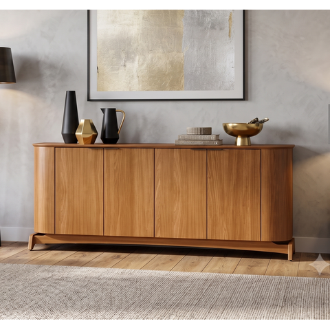 Buffet Aparador Curvo em MDF 4 Portas 160cm com Pés em Madeira Maciça Serena