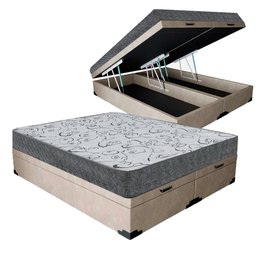 Cama Box Baú Casal Bipartido Colchão Espuma D33 Maxx Kansas + Box Sintético 77x138x188:bege - 1