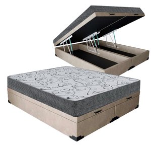 Cama Box Baú Casal Bipartido Colchão Espuma D33 Maxx Kansas + Box Sintético 77x138x188:bege