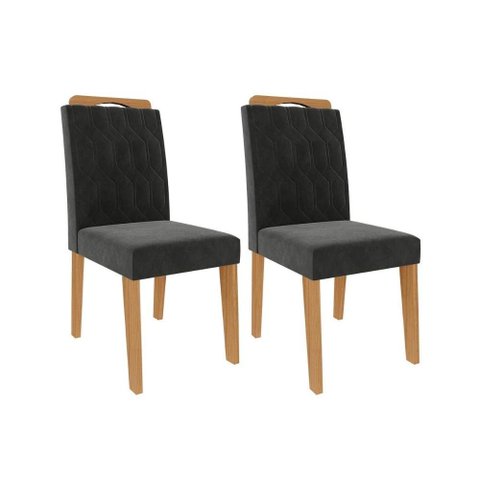 Cadeira Sala de Jantar Paola Kit 2 Un Nature/Suede Chumbo - Cimol