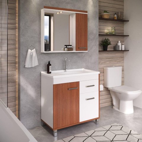 Conjunto de Banheiro New Glass 0,80cm Br/cinamomo