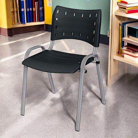 Cadeira Iso Base Cinza Escola, Escritório Preto Kit 8 Un