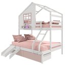 Ver imagem 2 de Beliche Casinha com Janela Casal/solteiro 02 Gavetas Rosa e Kit Escada/escorregador Madeira Maciça