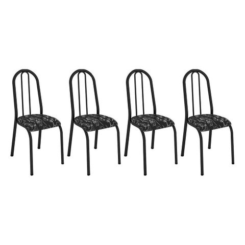 Kit 4 Cadeiras de Cozinha Flórida Estampado Preto Florido Pés de Ferro Preto
